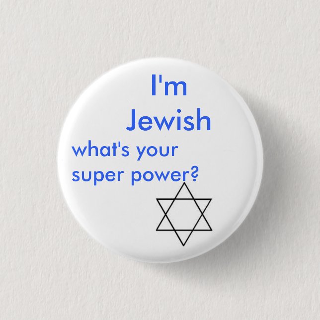 Jewish super power 1 inch round button (Front)