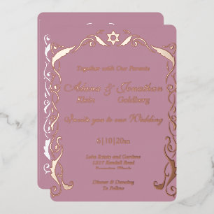 Jewish Swirl frame wedding Foil Invitation
