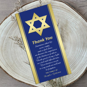 Jewish Sympathy Thank You Blue Gold Star of David Card