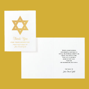 Jewish Sympathy Thank You Gold Foil Star of David Foil Card