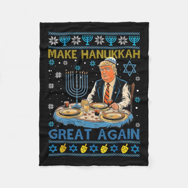 Jewish Ugly Make Hanukkah Great Again Funny Trump  Fleece Blanket (Front)