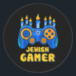 Jewish Video Game Controller Gamer Chanukah Boy Ki Classic Round Sticker<br><div class="desc">Jewish Video Game Controller Gamer Chanukah Boy Kid 1</div>