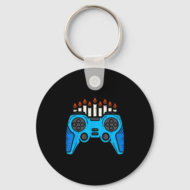 Jewish Video Game Gamer Hanukkah Chanukah Men Boy  Keychain (Front)