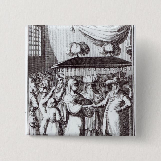 Jewish Wedding 2 Inch Square Button (Front)