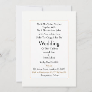 Jewish Wedding Invite Traditional Modern Simple