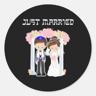 Jewish Wedding Just Married Chuppah Bride Groom Classic Round Sticker