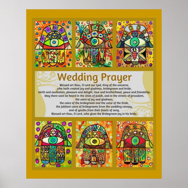 Jewish Wedding Prayer Golden Hamsa Poster (Front)