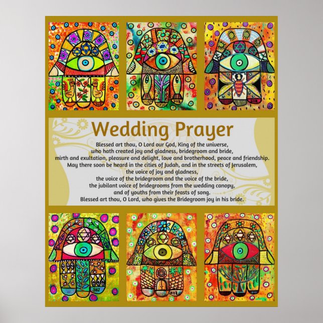 Jewish Wedding Prayer Golden Hamsa Poster (Front)