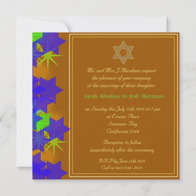Jewish wedding Star of David Invitation (Front)