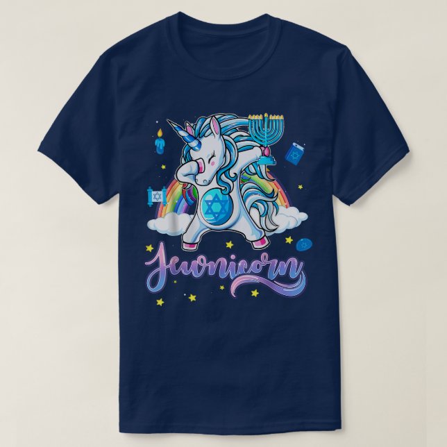 Jewnicorn Funny Hanukkah Unicorn Pajamas  T-Shirt (Design Front)