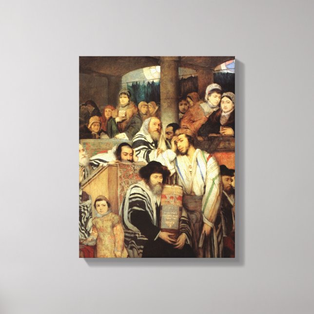 Jews Praying in the Synagogue on Yom Kippur Canvas Print (Front)