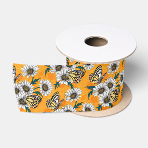 Jezebel butterflies and daisy flowers satin ribbon