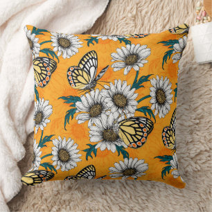 Jezebel butterflies and daisy flowers throw pillow