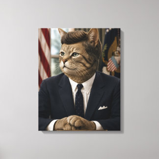 JFK Cat Portrait | Funny Presidential Cat Art Canvas Print