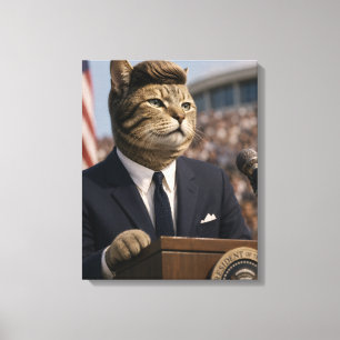 JFK Cat Portrait Funny Presidential Cat Art Canvas Print