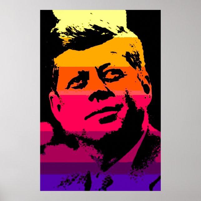 JFK John F. Kennedy Red Yellow Violet Pop Art Poster (Front)