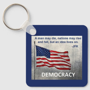 JFK Quote Democracy American Flag Design Keychain
