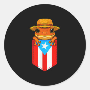 Jibaro Coqui Frog Puerto Rico Flag Boricua Pocket  Classic Round Sticker