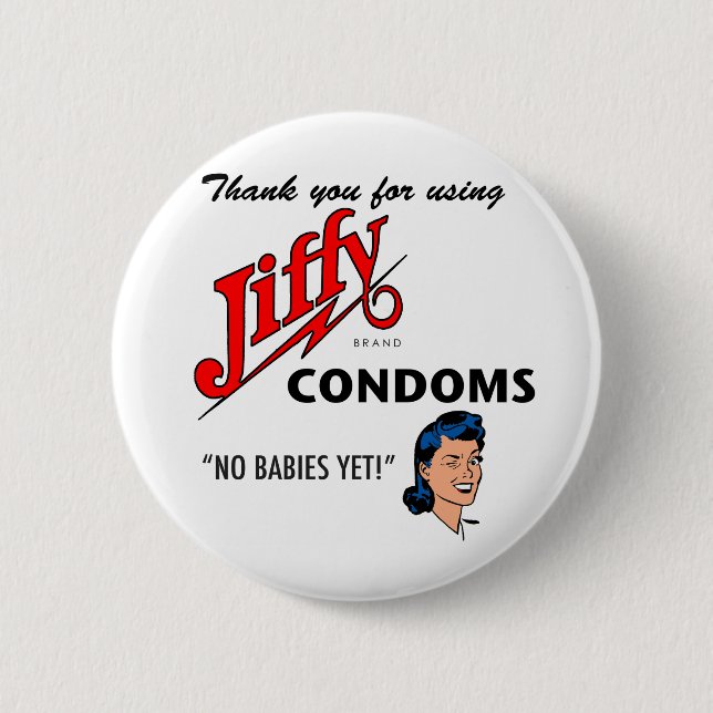 Jiffy Brand Condom Gear! 2 Inch Round Button (Front)
