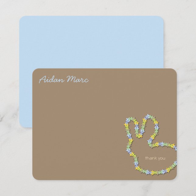 Jigsaw Bunny Blue Thank You Custom (R) Note Card (Front/Back)