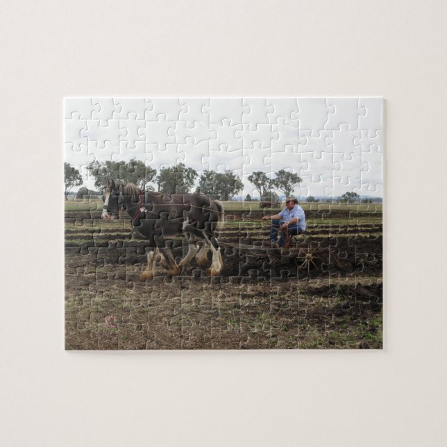 Jigsaw of draft horse at work puzzle (Horizontal)