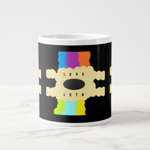 Jigsaw pattern art mixed colours on black large coffee mug