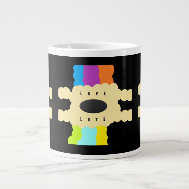 Jigsaw pattern art mixed colours on black large coffee mug (Front)