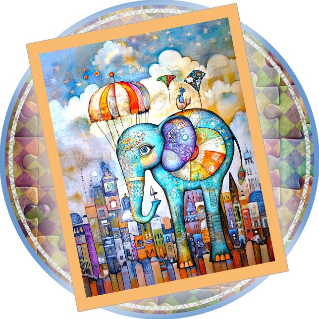JIGSAW PUZZLE - Blue Elephant Dropping into Town (Créateur téléchargé)