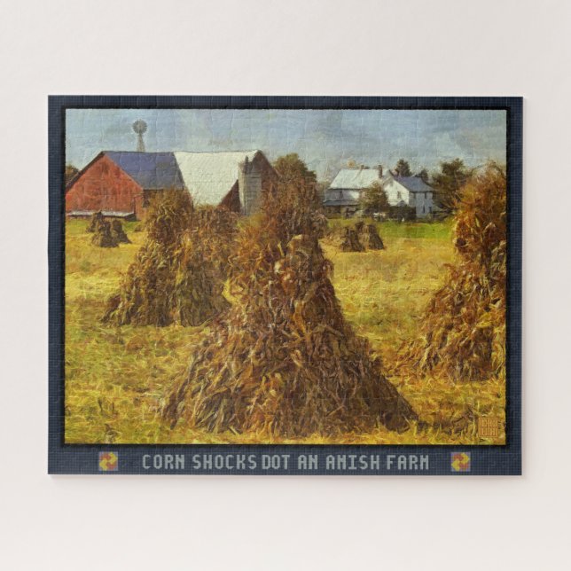 Jigsaw Puzzle Corn Shocks Dot An Amish Farm (Horizontal)