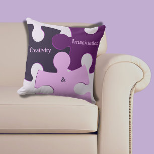 Jigsaw Puzzle Creativity & Imagination Pink Purple Throw Pillow