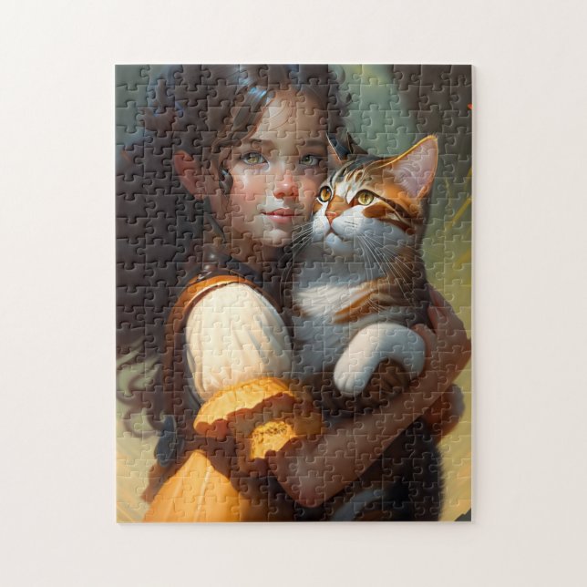 JIGSAW PUZZLE DE LA FILLE ET DU CHAT (Vertical)