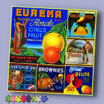 JIGSAW PUZZLE - Eureka: Produce Crate Labels<br><div class="desc">A large 20 inch square Jigsaw Puzzle combining 10 images of Vintage Produce Crate Labels into one large image collage. ►This puzzle is available only in the 20x20 inch size with 676 pieces. ►►The yellow background colour which appears as the separator between images and also around the edge is the...</div>