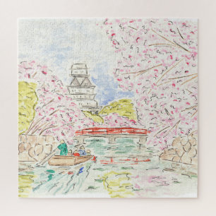 Jigsaw Puzzle japonais fleurs de cerisier aquarell
