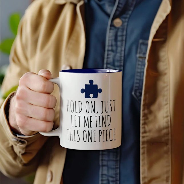 Jigsaw Puzzle Lover Gif Let Me Find This One Piece Two-Tone Coffee Mug (Creator Uploaded)