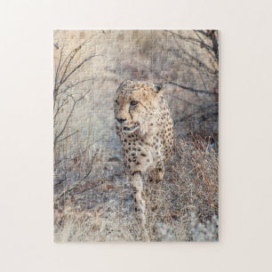 Jigsaw puzzle of cheetah walking in the bush.