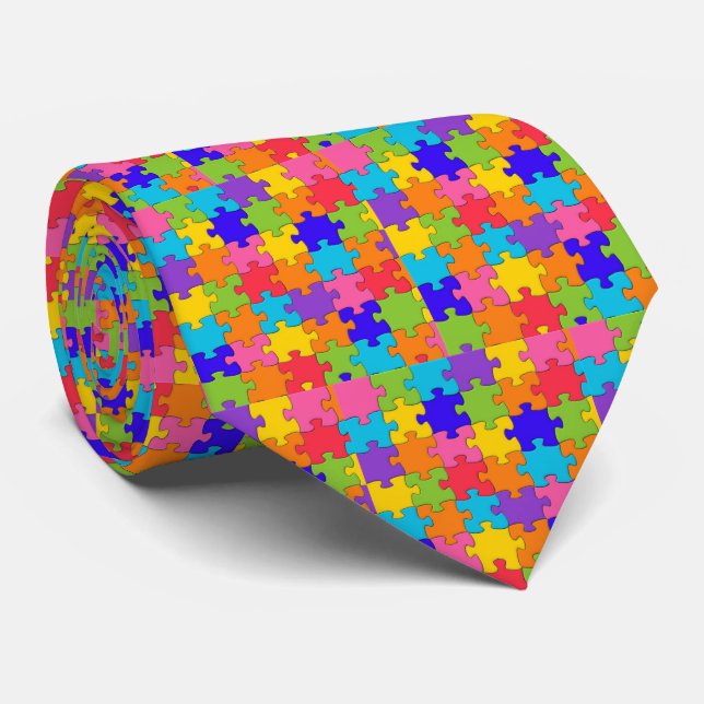 Jigsaw Puzzle pattern - Multicolor Pieces Tie (Rolled)