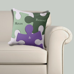 Jigsaw Puzzle Pieces Nature & Renewal Green Purple Throw Pillow