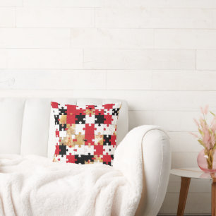 Jigsaw Puzzle Red Black Gold Pattern Cushion