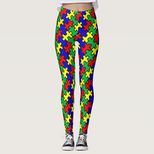 Jigsaw Puzzle Seamless Pattern Leggings (Front)