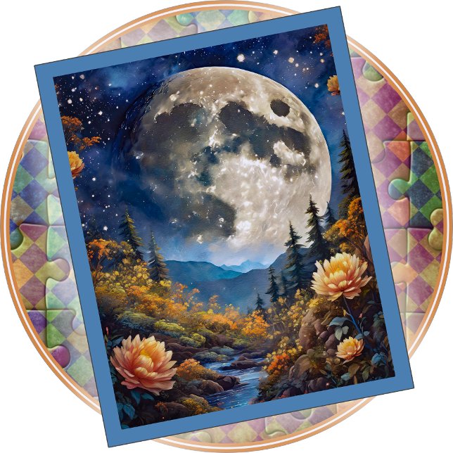 JIGSAW PUZZLE - The Moon Over Mountains & Creek (Créateur téléchargé)