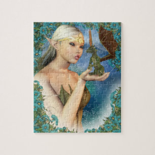 Jigsaw Puzzle With Fantasy Elf And Cute Dragon