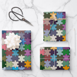 Jigsaw Wrapping Paper Flat Sheet Set of 3