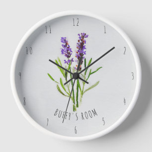 Jilly's Botanical Lavender Watercolor  Clock