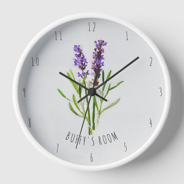 Jilly's Botanical Lavender Watercolor  Clock (Front)