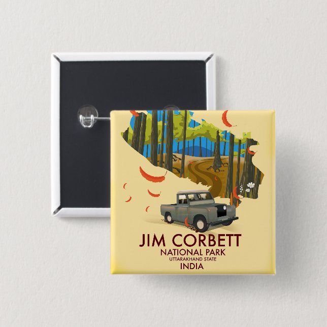 Jim Corbett National Park, Uttarakhand State 2 Inch Square Button (Front & Back)