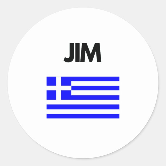 Jim Greek Name with Greek Flag Design Classic Round Sticker (Front)