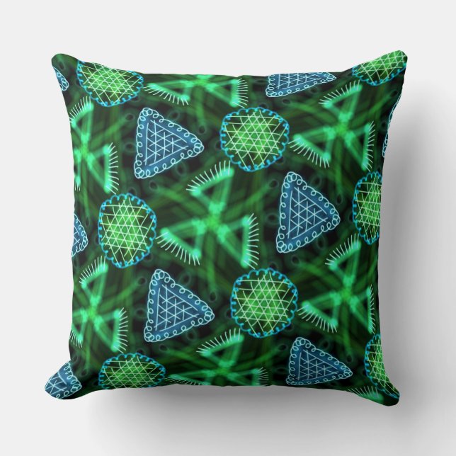 Jimette Design blue and green square cushion (Front)