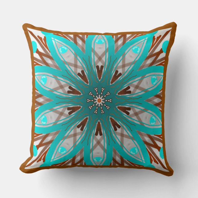 Jimette Square Cushion White turquoise design (Front)
