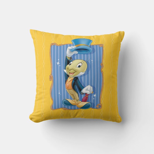 Jiminy Cricket Lifting His Hat Throw Pillow (Front)