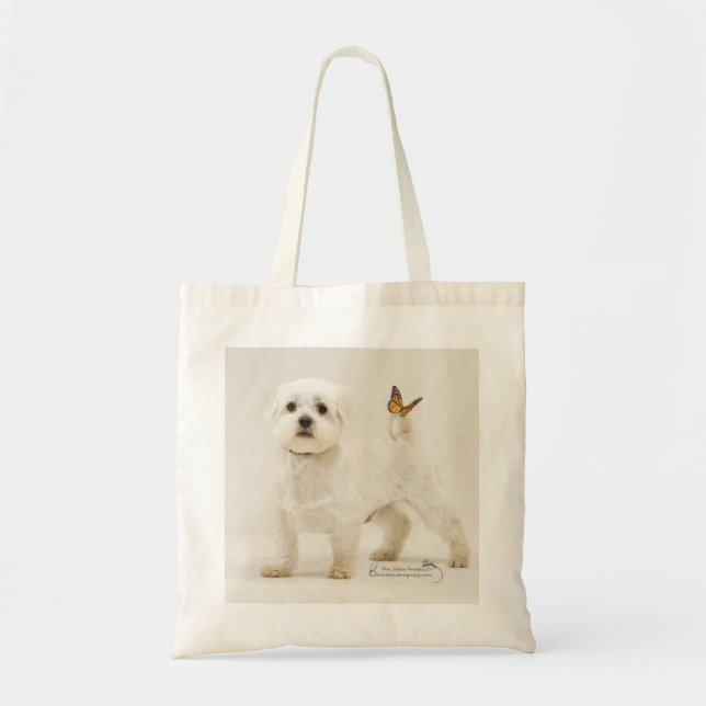Jimmy, shelter dog with butterfly on tail tote bag (Front)